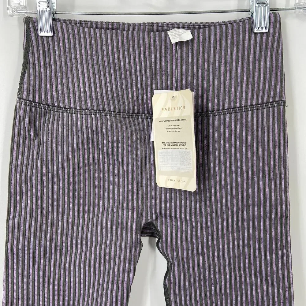 Fabletics Leggings Size S High Waist Ankle Seamless Ribbed Purple‎ Gray